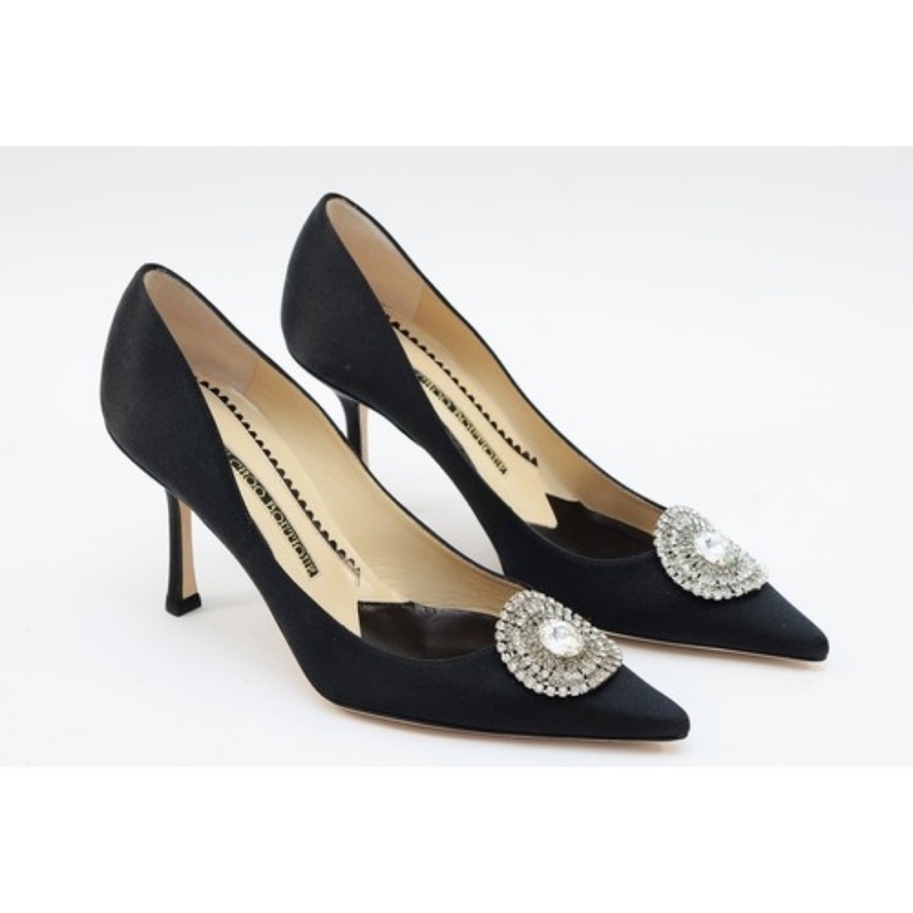 Jimmy Choo Crystal Accent Black Pointed Pumps Heels - Picture 14 of 15